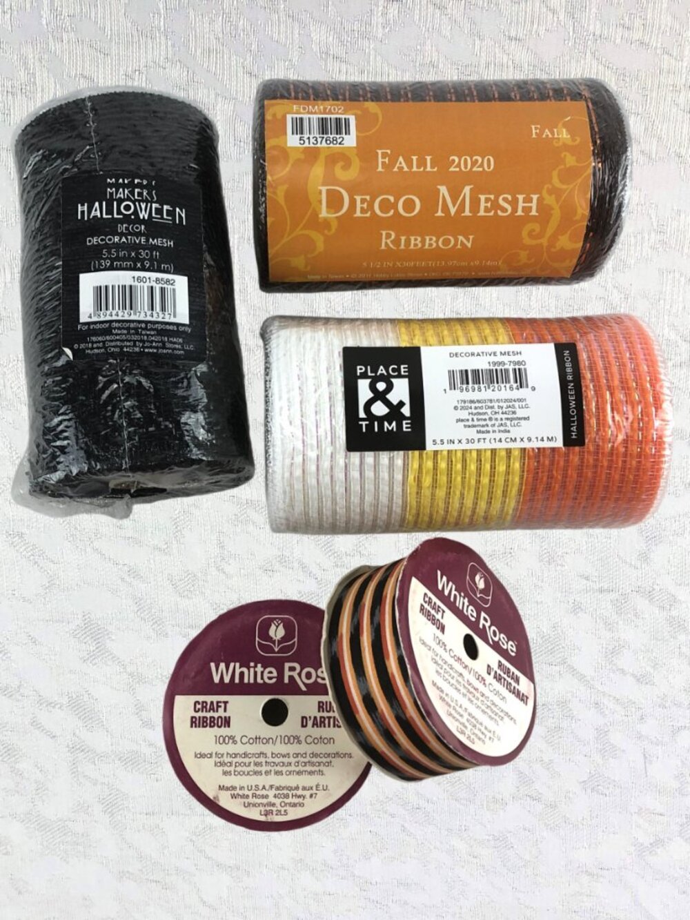 Halloween Ribbon Bundle 5 Spools Decorative Mesh & Craft Ribbon NWT